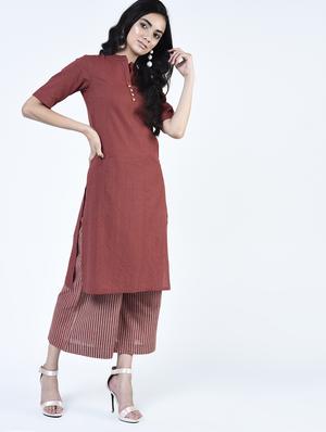maroon straight kurta - 15264289 - Standard Image - 2