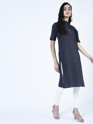 blue straight kurta - 15264290 - Standard Image - 2