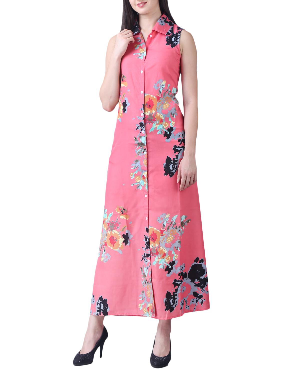 pink crepe floral shirt dress - 15264413 - Zoom Image - 2