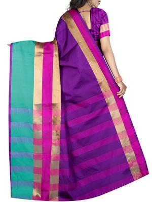 purple cotton bordered saree with blouse - 15264691 - Standard Image - 2