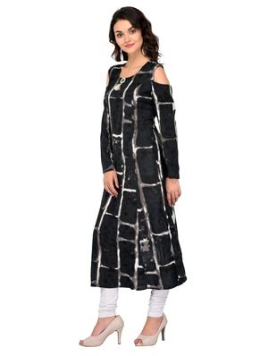 black rayon a-line kurta - 15265620 - Standard Image - 2