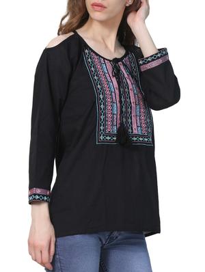embroidered tie up neck top - 15265645 - Standard Image - 2
