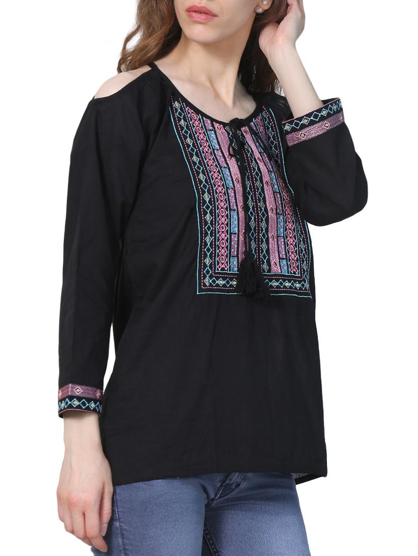 embroidered tie up neck top - 15265645 - Zoom Image - 2