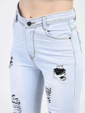 light blue denim distressed jeans - 15266773 - Standard Image - 5
