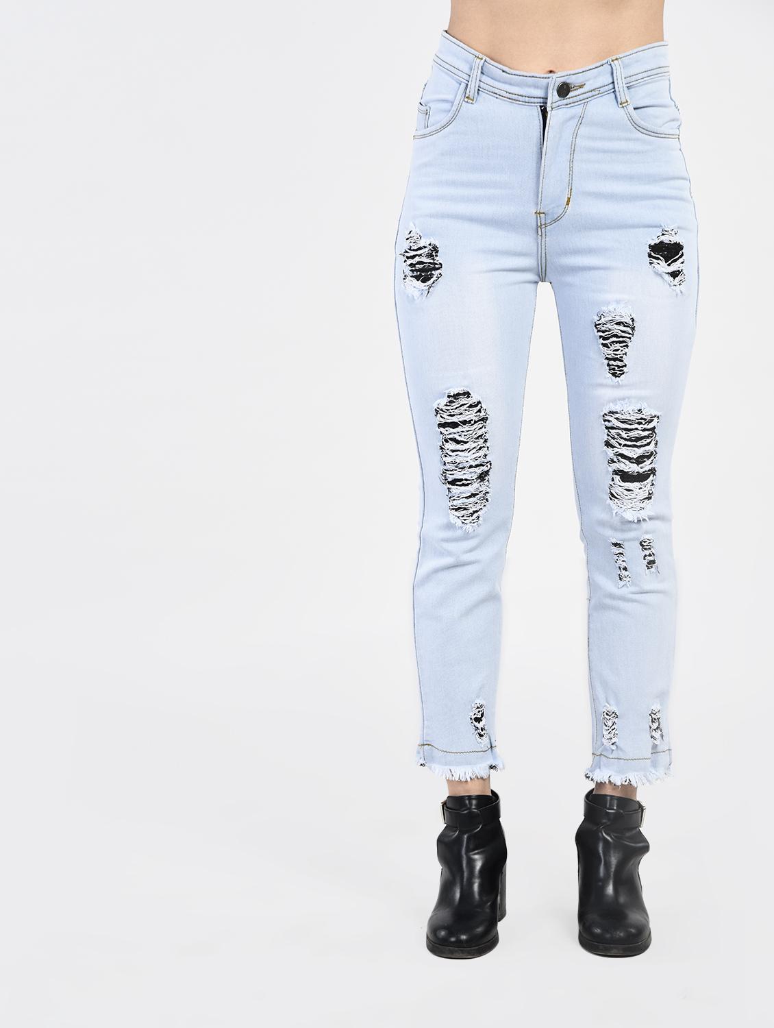 light blue denim distressed jeans - 15266773 - Zoom Image - 2