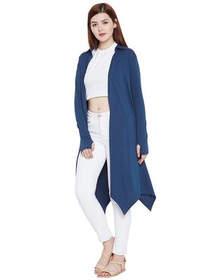 blue solid asymmetrical long shrug - 15267851 - Standard Image - 2
