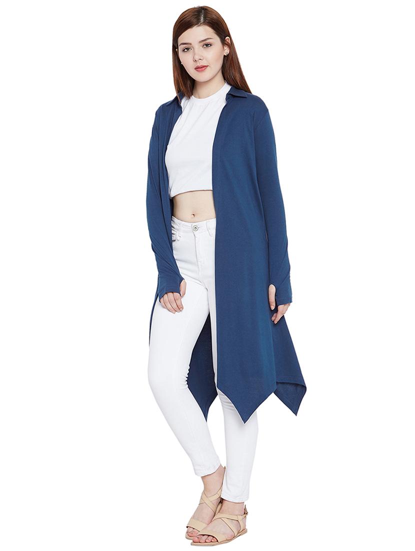 blue solid asymmetrical long shrug - 15267851 - Zoom Image - 2
