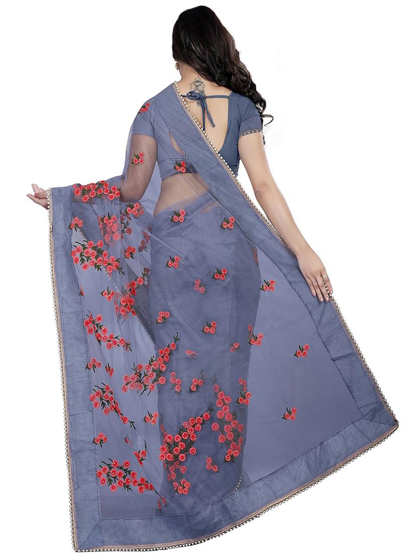 Ditsy floral embroidered saree with blouse - 15267937 - Zoom Image - 2