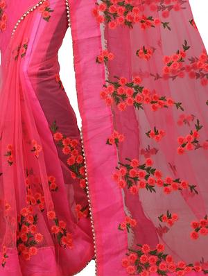 red tissuenet embroidered saree with blouse - 15267956 - Standard Image - 2