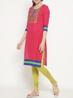 pink cotton straight kurta - 15269369 - Standard Image - 2