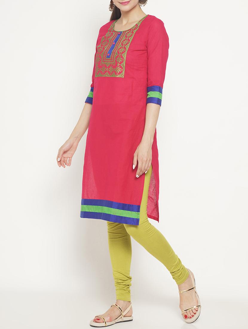 pink cotton straight kurta - 15269369 - Zoom Image - 2