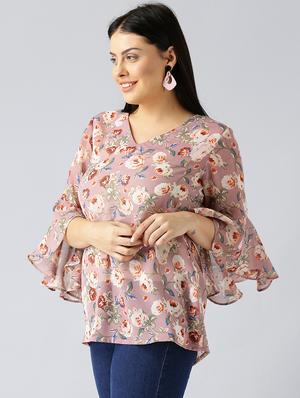 bell sleeved floral plus top - 15270182 - Standard Image - 2
