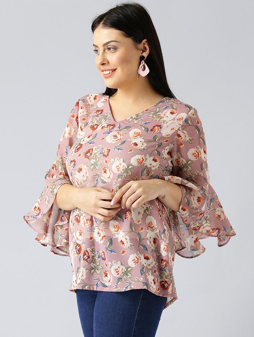 bell sleeved floral plus top - 15270182 - Zoom Image - 2