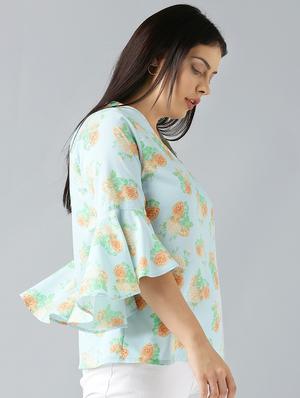 floral bell sleeved plus top - 15270186 - Standard Image - 2