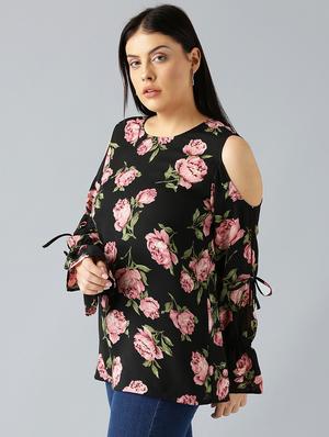 cold shoulder floral plus top - 15270202 - Standard Image - 2