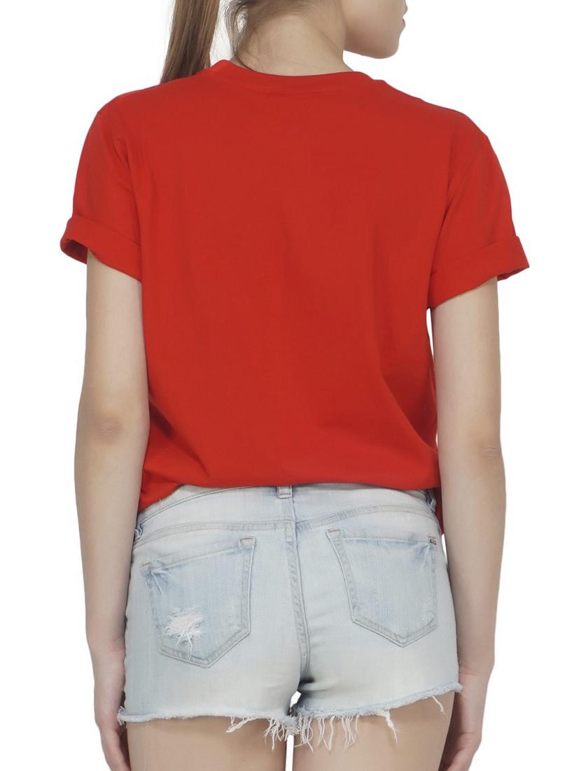 red cotton slogan printed tee - 15270629 - Zoom Image - 2