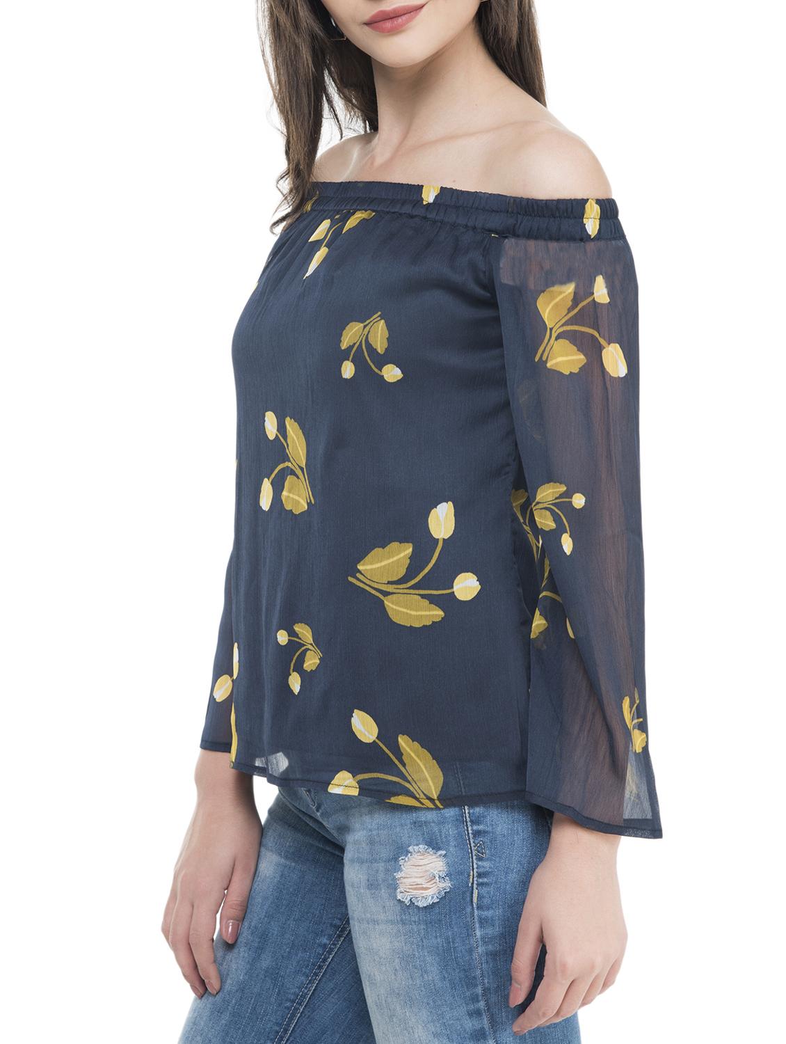 navy blue printed chiffon top - 15272957 - Zoom Image - 2