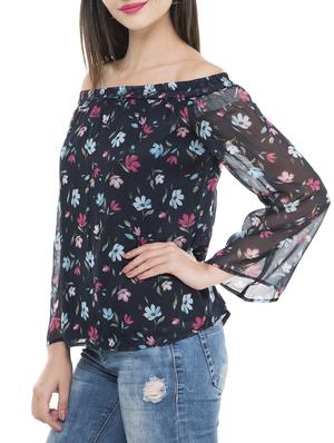 dark blue floral chiffon top - 15272958 - Standard Image - 2