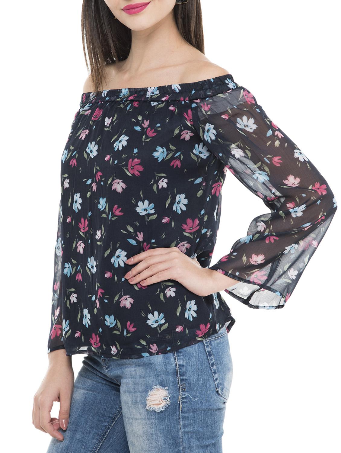 dark blue floral chiffon top - 15272958 - Zoom Image - 2