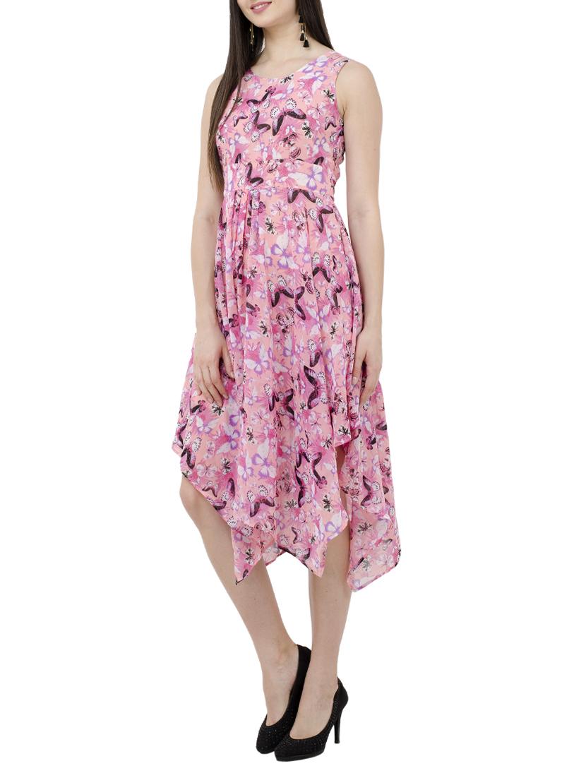 Round Neck Floral asymmetric dress - 15273730 - Zoom Image - 2