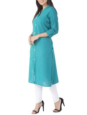 turquoise solid kurta - 15274144 - Standard Image - 2