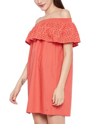 red solid cotton off shoulder dress - 15274318 - Standard Image - 2