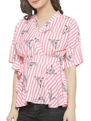 Bird print striped wrap top - 15275483 - Standard Image - 2