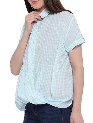 Checkered shirt collar cowl hem top - 15275494 - Standard Image - 2