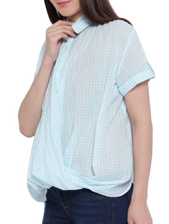 Checkered shirt collar cowl hem top - 15275494 - Zoom Image - 2