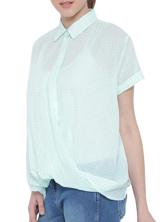 Checkered shirt collar cowl hem top - 15275495 - Zoom Image - 2
