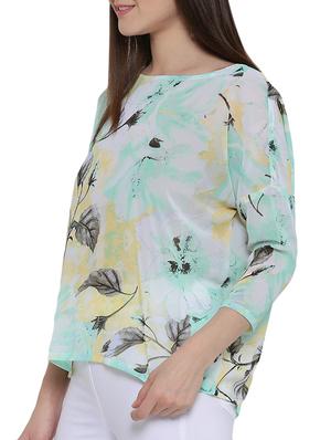 Leaf print boat neck top - 15275506 - Standard Image - 2