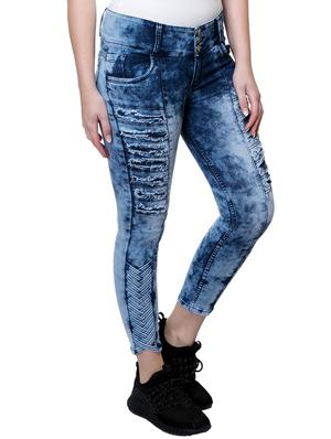 blue denim ladder ripped jeans - 15276774 - Standard Image - 2