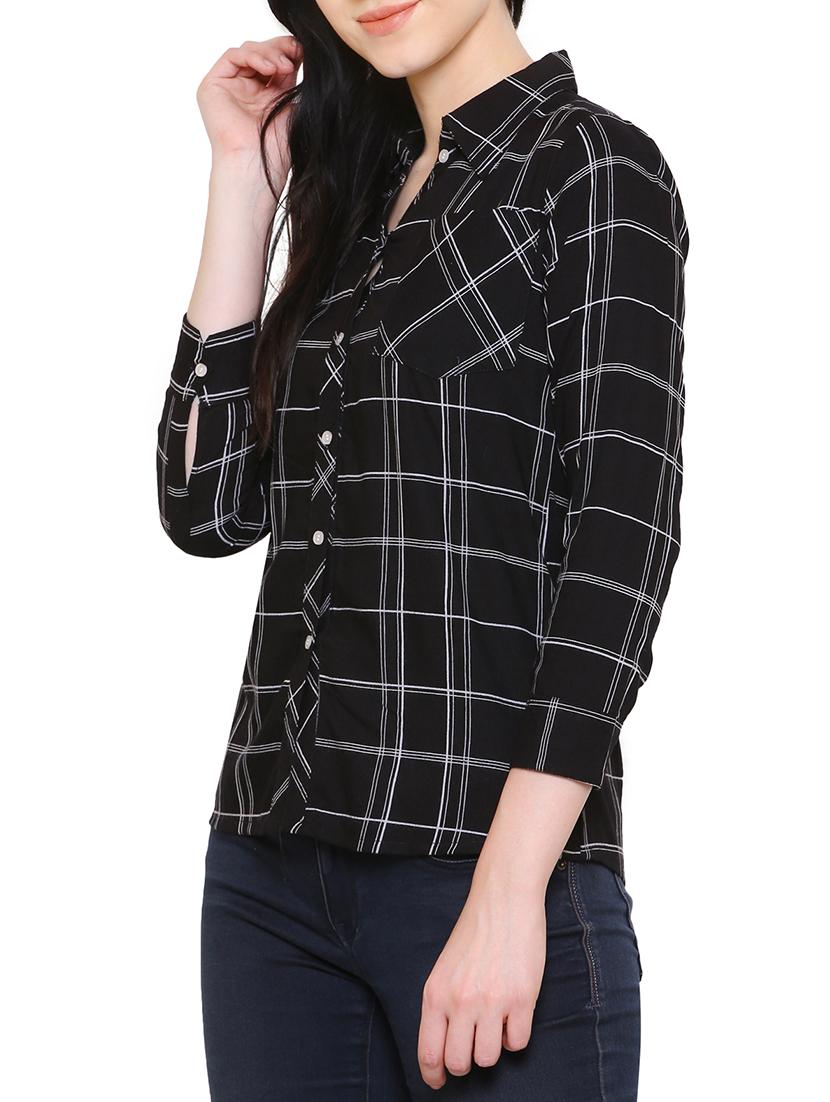 black rayon checkered shirt - 15277120 - Zoom Image - 2