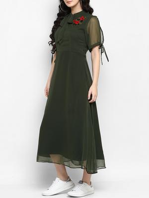 green embroidered a-line dress - 15277621 - Standard Image - 2