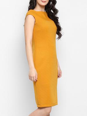 Yellow Solid Self Striped Dress - 15277624 - Standard Image - 2
