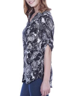 mandarin neck floral shirt - 15277985 - Standard Image - 2