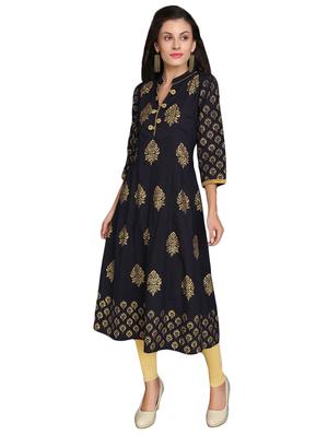 blue cotton anarkali kurta - 15278059 - Standard Image - 2