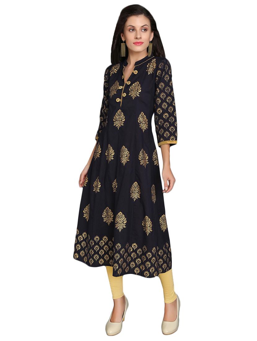 blue cotton anarkali kurta - 15278059 - Zoom Image - 2