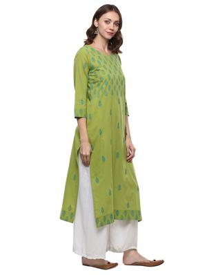 mehandi cotton straight kurta - 15278801 - Standard Image - 2