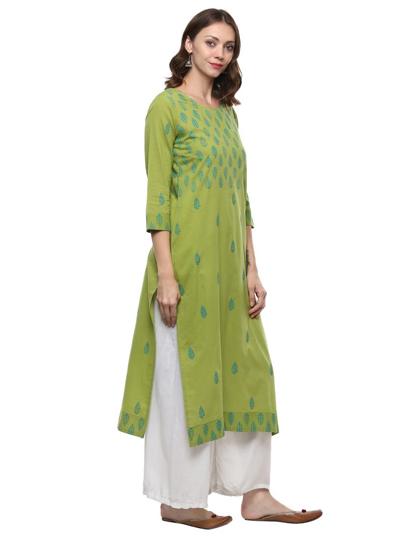 mehandi cotton straight kurta - 15278801 - Zoom Image - 2
