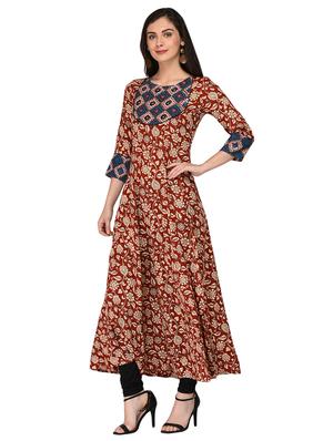 red rayon flared kurta - 15279976 - Standard Image - 2