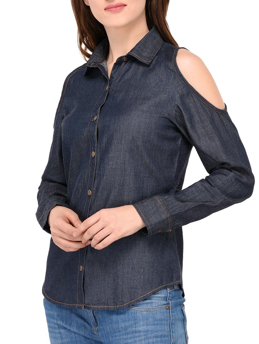 cold shoulder denim shirt - 15282370 - Zoom Image - 2