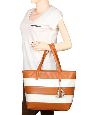 brown colored leatherette (pu) regular tote - 15283909 - Standard Image - 5
