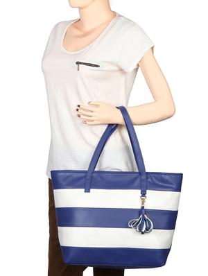 blue colored leatherette (pu) regular tote - 15283912 - Standard Image - 5
