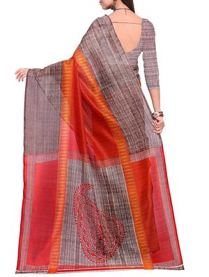 contrast border red bhagalpuri silk saree with blouse - 15284121 - Standard Image - 2