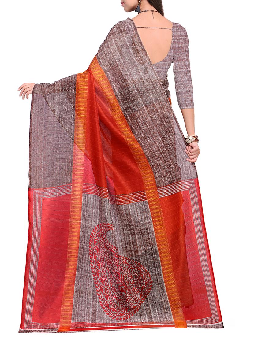 contrast border red bhagalpuri silk saree with blouse - 15284121 - Zoom Image - 2