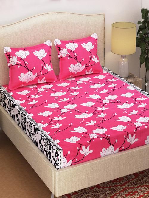 PolyCotton Floral Double Bedsheet With 2 Pillow covers - 15285184 - Very Small Image - 1