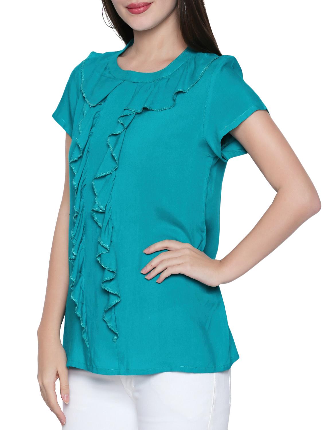 blue solid viscose ruffle top - 15287060 - Zoom Image - 2