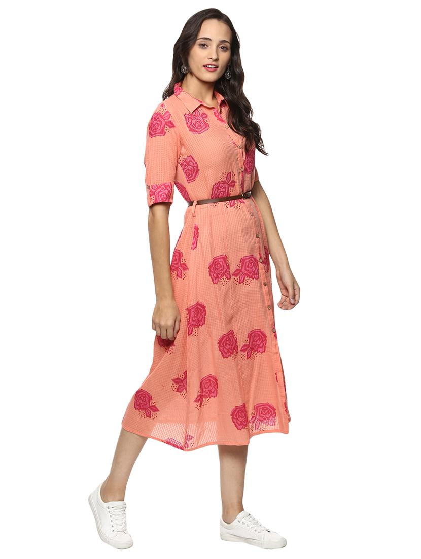 pink cotton aline kurta - 15288335 - Zoom Image - 2