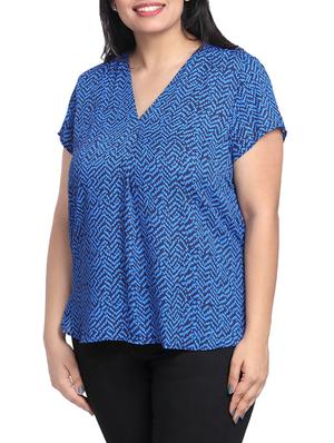 printed v neck pleated back top - 15288374 - Standard Image - 2